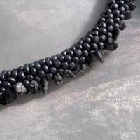 Kette  *out*in* grau Black Line Jasper  gehäkelte Halskette Perlenkette Glasperlen Rocailles Bild 1