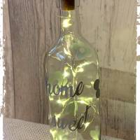 Flasche mit Beleuchtung/Lichterkette im Korken - Aufdruck "Home sweet Home sowie Blumen" Bild 1