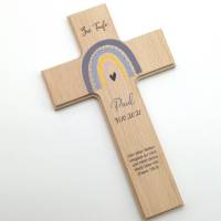 Taufkreuz / Kinderkreuz personalisiert "Regenbogen pfirsich" Wandkreuz aus Holz Bild 1