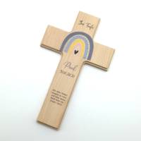 Taufkreuz / Kinderkreuz personalisiert "Regenbogen pfirsich" Wandkreuz aus Holz Bild 2