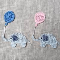 Elefanten Aufnäher, kleiner Elefant Häkelapplikation , Elefantenbaby mit Luftballon, Zoo Bild 1