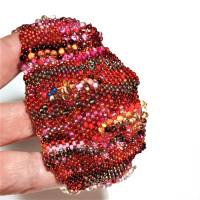 Armband rot orange rosa freeform Unikat handgefertigt Glas bunt peyote handmade Geschenk für sie Bild 4