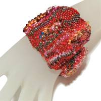Armband rot orange rosa freeform Unikat handgefertigt Glas bunt peyote handmade Geschenk für sie Bild 6