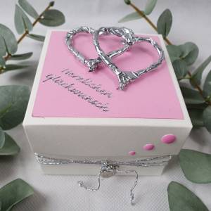 Geschenkschachtel - Geldgeschenkverpackung - Silberherzen - Hochzeitsgeschenk - Rosa Bild 1