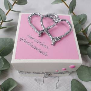 Geschenkschachtel - Geldgeschenkverpackung - Silberherzen - Hochzeitsgeschenk - Rosa Bild 2