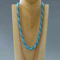 Glasperlenkette gehäkelt, Häkelkette hellblau türkis, 50 cm, Rocailles + Stiftperlen, Halskette, Schmuck Bild 1