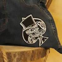 Jeanstasche Upcycling blau mit Pik Ass Totenkopf Umhängetasche Tasche einmalig Bild 7