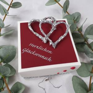Geschenkschachtel - Geldgeschenkverpackung - Silberherzen - Hochzeitsgeschenk - Bordeaux Bild 1