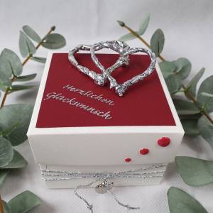 Geschenkschachtel - Geldgeschenkverpackung - Silberherzen - Hochzeitsgeschenk - Bordeaux Bild 2