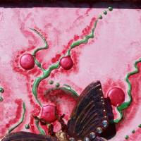 Collage RETRO-SCHMETTERLING Acrylbild Malerei mit Acrylfarben im Shabby-Style handgefertigter Schmetterling aus Metall Bild 4