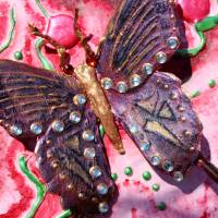 Collage RETRO-SCHMETTERLING Acrylbild Malerei mit Acrylfarben im Shabby-Style handgefertigter Schmetterling aus Metall Bild 7