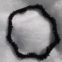 Kette  *out*in* schwarz Black Onyx  gehäkelte Halskette Perlenkette Glasperlen Rocailles Bild 3