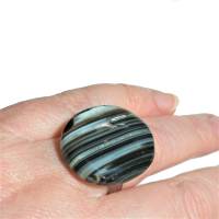 Ring schwarz taupe Achat oval 26 x 30 Millimeter großer Stein Streifen Geschenk für sie Bild 4