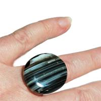 Ring schwarz taupe Achat oval 26 x 30 Millimeter großer Stein Streifen Geschenk für sie Bild 6