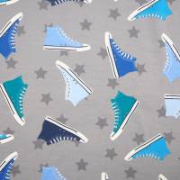Jersey grau und blau, Sneaker und Sterne, Stoffe Meterware Bild 3