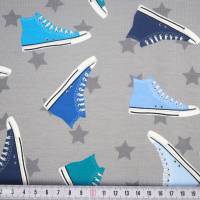 Jersey grau und blau, Sneaker und Sterne, Stoffe Meterware Bild 4