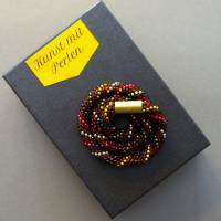 Halskette, Häkelkette braun mit bunter Spirale, 42 cm, Perlenkette aus Perlen gehäkelt, Rocailles, Häkelschmuck Bild 4