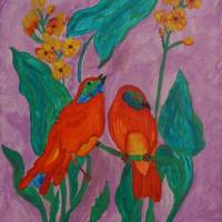 Acrylbild FRÜHLINGSBOTEN Gemälde Wandbild Keilrahmen Leinwand Malerei Vögel Bild 1
