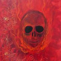Acrylbild FLAMING SKULL Acrylmalerei Totenkopf  auf einem Keilrahmen Gothic Steampunk Skull Schädel Geschenk Bild 1