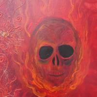 Acrylbild FLAMING SKULL Acrylmalerei Totenkopf  auf einem Keilrahmen Gothic Steampunk Skull Schädel Geschenk Bild 2
