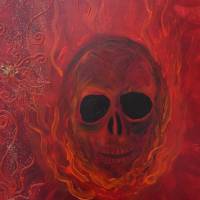 Acrylbild FLAMING SKULL Acrylmalerei Totenkopf  auf einem Keilrahmen Gothic Steampunk Skull Schädel Geschenk Bild 3