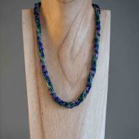Glasperlenkette gehäkelt, Häkelkette grün blau lila, 48 cm, Rocailles + Stiftperlen, Halskette, Schmuck Bild 2