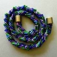 Glasperlenkette gehäkelt, Häkelkette grün blau lila, 48 cm, Rocailles + Stiftperlen, Halskette, Schmuck Bild 3