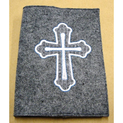 Gotteslobhülle Einband graumeliert Filz 3mm weiß Kreuz weiss Kommunion mit Name Datum Hülle Einschlag Umschlag bestickt
