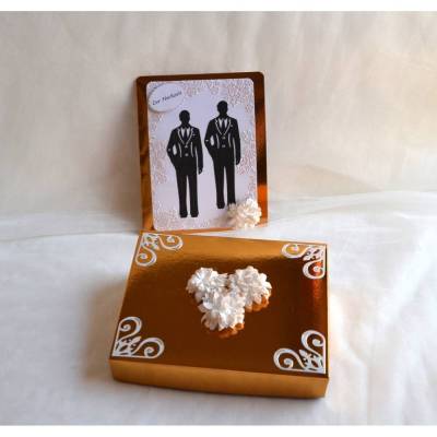 Geschenkbox kupfergold mit Karte zur Hochzeit für zwei Männer
