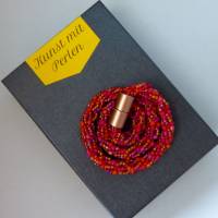 Halskette, Häkelkette im Mix rot orange, 46 cm, Perlenkette aus Glasperlen gehäkelt, Rocailles, Häkelschmuck Bild 3