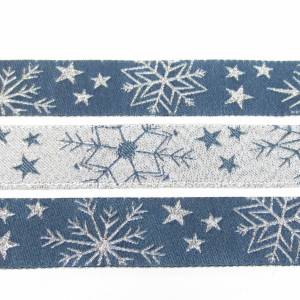 Webband Schneeflocke - grau/silber - weihnachtliche Bordüre - Blauberstern - Borte mit Weihnachtsmotiven Bild 1