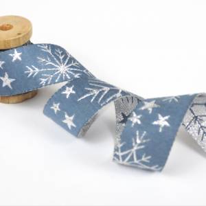 Webband Schneeflocke - grau/silber - weihnachtliche Bordüre - Blauberstern - Borte mit Weihnachtsmotiven Bild 2