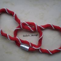 Häkelkette, gehäkelte Perlenkette * Blutrotes Leuchtfeuer Bild 4