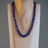 Glasperlenkette gehäkelt, Häkelkette violett blau rot, 45 cm, Rocailles + Stiftperlen, Halskette, Schmuck Bild 2