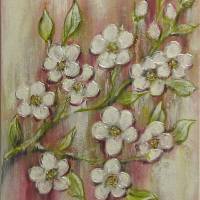 BLÜTENZWEIG - elegantes Bild mit weißen Blüten auf 3,7cm dickem Galeriekeilrahmen 30cmx60cm, mit goldfarbigen Effekten u Bild 7