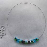 *Waterfall* II  Collier Kette Stahlband mit Glas - Perlen und passenden Ohrhänger in blau grün schwarz Bild 2