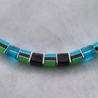 *Waterfall* II  Collier Kette Stahlband mit Glas - Perlen und passenden Ohrhänger in blau grün schwarz Bild 3