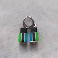 *Waterfall* II  Collier Kette Stahlband mit Glas - Perlen und passenden Ohrhänger in blau grün schwarz Bild 4