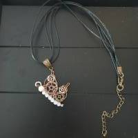 Schmetterling im Steampunk Design/ Schmuck aus Zahnrädern/ Drahtschmuck mit Perlen/ Unikat Halskette Bild 7
