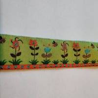 1m Webband mit Blumen 15mm breit, Meterware, Frühling, Ostern, Blüten, Sommer,  grün Bild 1