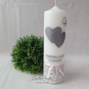 Hochzeitskerze mit Herzen - Serie Shabby - Holzoptik - ROSA bzw. Wunschfarbe inkl. Aufbewahrungsbox Bild 2