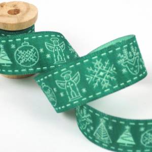 Webband Weihnachten - grün - weihnachtliche Bordüre - Blauberstern - Borte mit Weihnachtsmotiven Bild 2