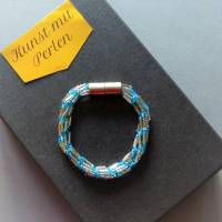 Armband, Häkelarmband türkis silber, Länge 18 cm, aus Perlen und Stiftperlen gehäkelt, Glasperlen Bild 2