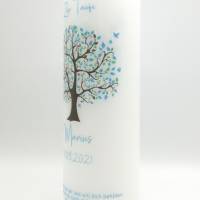 Taufkerze personalisiert mit Namen Datum und Taufspruch "Baum blau", Junge/ Mädchen Bild 2