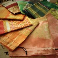 10x Schmucksäckchen aus indischen Sari-Stoffen, ca.13x14 cm Bild 3