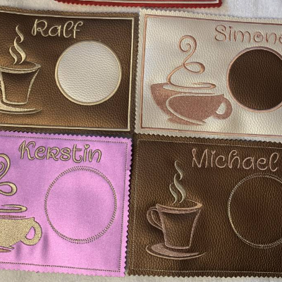 Stickdatei Mug Rug Untersetzer Kaffee, Tee Kakao  Maschinenstickerei Set 133a