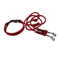 Leine Halsband Set verstellbar, rot, braun, Edelstahl, Wunschlänge Bild 1