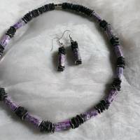 *Violett Rubber*  Kette und Ohrhänger aus recyceltem Fahrradschlauch schwarz lila Bild 1
