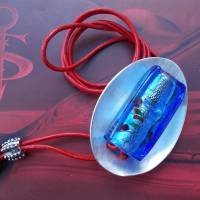 Besteckschmuck Collier *Blue-Red-Silver*  Glas & Löffel am Lederband Hingugger Lagenlook Bild 2