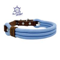 Hundehalsband, verstellbar, hellblau, cognac, Leder und Schnalle Bild 1